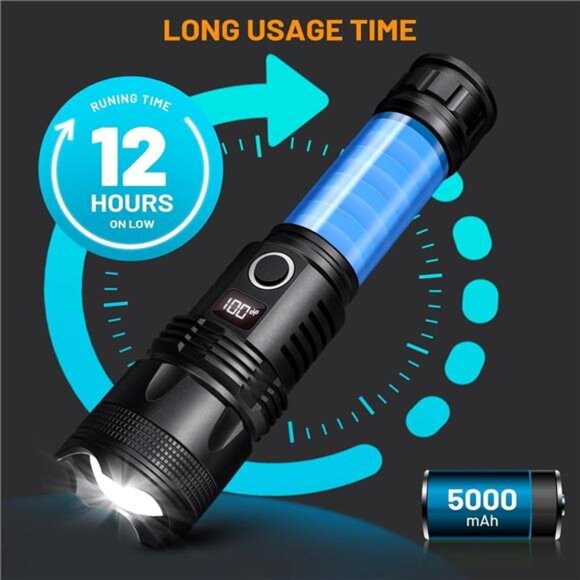 100000 High Lumens Flashlights,Usb Rechargeable Powerful Waterproof Super - Picture 4 of 7